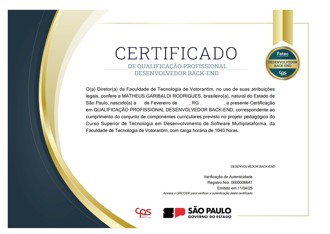 Certificação Intermediária: Desenvolvedor Back-End