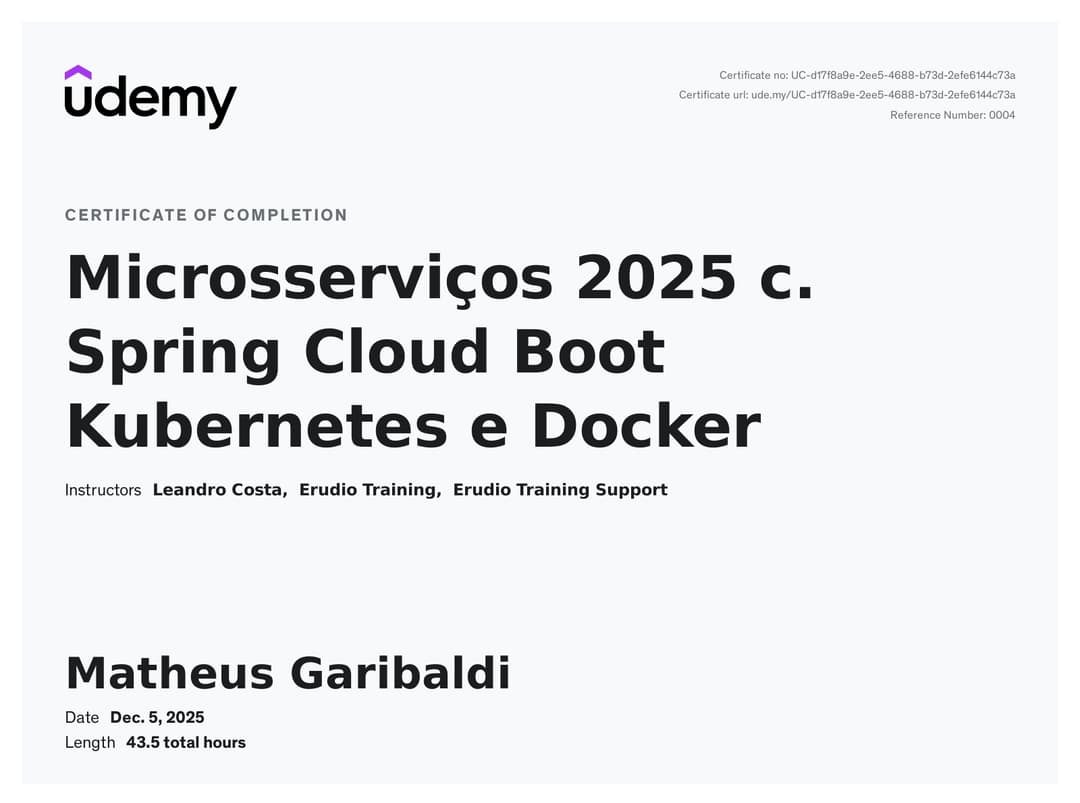 Microsserviços 2025 c. Spring cloud Boot, Kubernetes e Docker